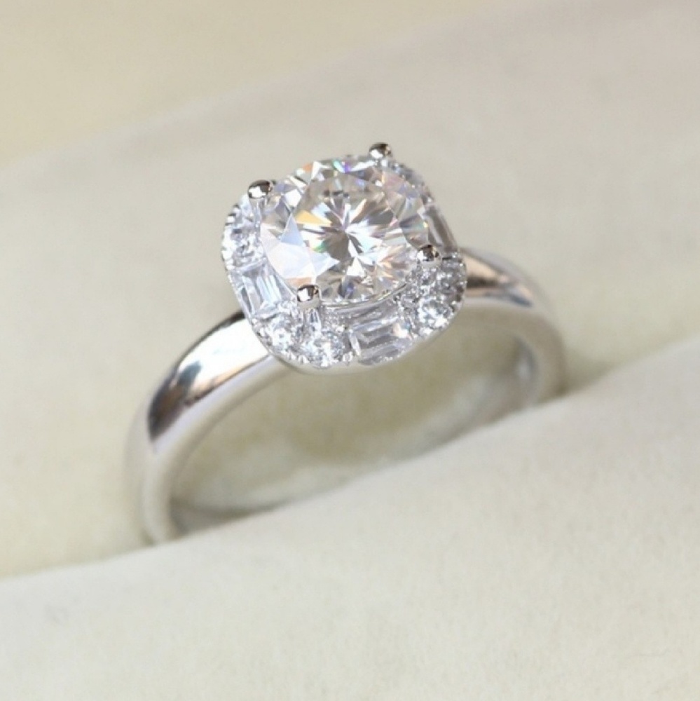 Moissanite Halo Silver Ring